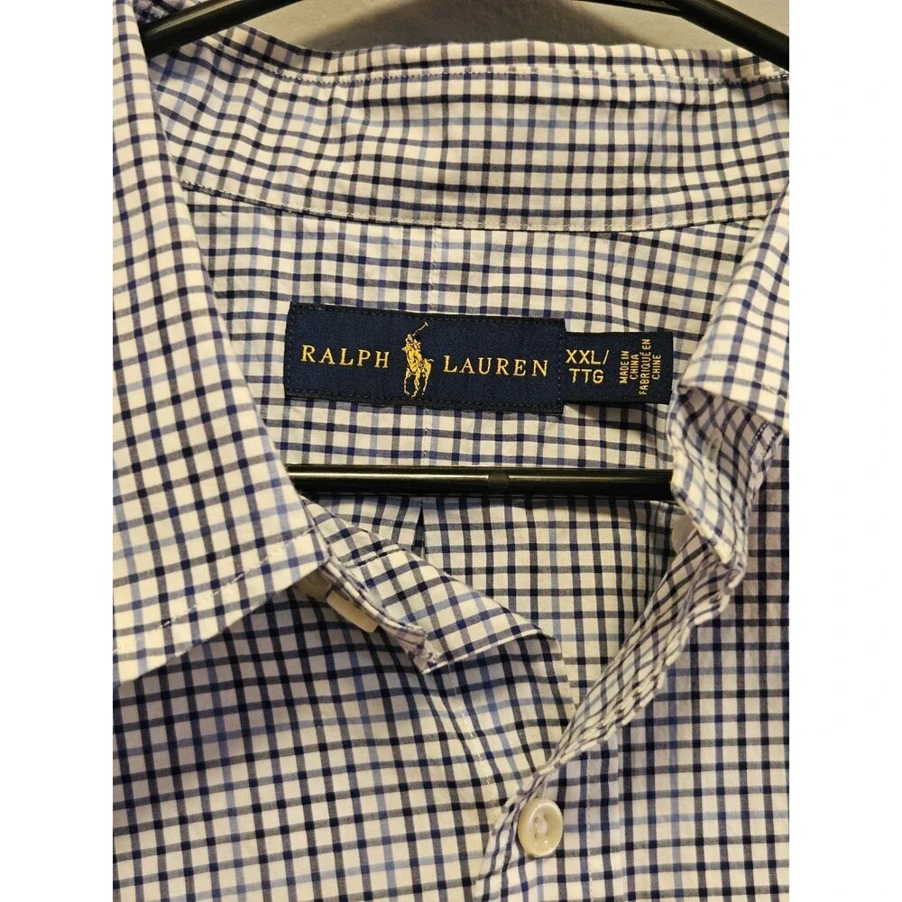 Polo Ralph Lauren Shirt Mens XXL Blue White Check Short Sleeve Button Down Pony